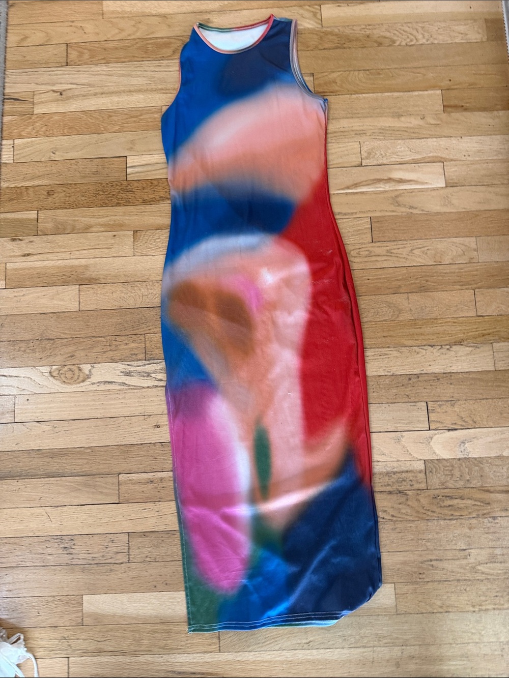 Amazon Women's Maxi Dress in Blue and Red Abstract Print